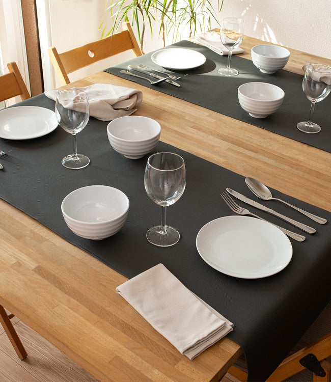 Lederen tafelloper Monaco - Steel Grey