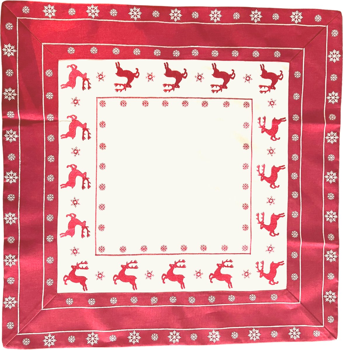 Kersttheenap geborduurd rendier 85 x 85